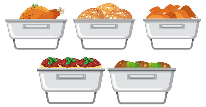 Buffet trays with foods set