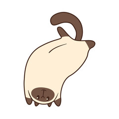 Happy white and brown cat lying cartoon illustration. Funny pet with cute face laying and relaxing on white background. Home, domestic animal concept