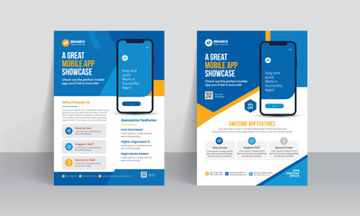 Mobile app promotion flyer brochure cover template with creative layout