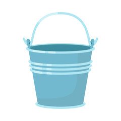 Blue metal bucket for water flat vector illustration. Bucket for washing floors or doing laundry isolated on white background. Housekeeping or housework concept