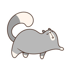 Happy grey cat walking cartoon illustration. Funny pet with cute face walking on white background. Home, domestic animal concept