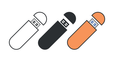 Flash drive flat icons, data storage devices silhouette, line icons