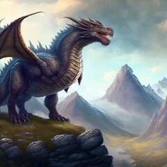 A digital illustration artwork of mythical dragon, a large reptile in an epic painting with cinematic background. Aggressive and ultra realistic monster, a scary fictional creature out of dragon lore