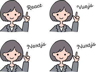 プログラミング言語を指差すスーツの女性
