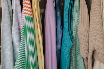 Clothes on a rack close up
