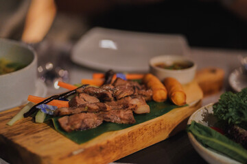 chops and vegetables