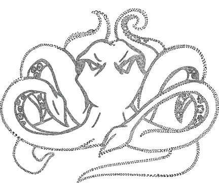 An illustration of a marine animal, drawn in detail using dots.