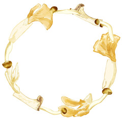 手描き水彩の三種のキノコイラスト正方形フレーム・円