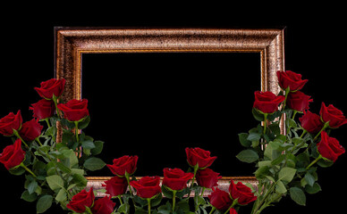 Funeral invitation with red roses. Can also be used as a banner
