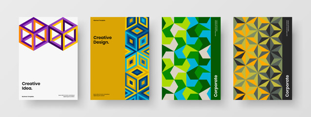 Modern brochure A4 design vector illustration bundle. Isolated geometric tiles company identity layout composition.
