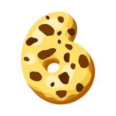 Number 6 in donut font vector illustration. Design of number from chocolate donut or cookie with icing. Food, dessert, typography concept for bakery or cafe