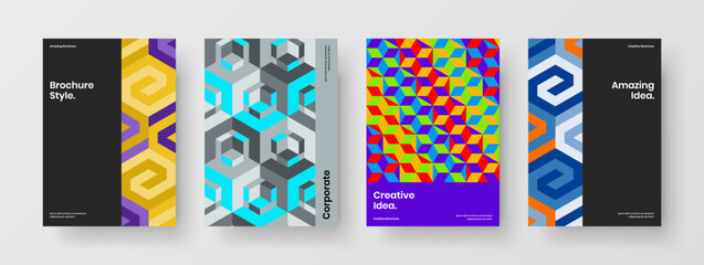 Fototapeta premium Original handbill design vector template composition. Amazing geometric pattern booklet illustration set.