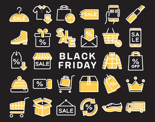 ブラックフライデー　カラフルなラインアイコンセット
