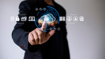 Cloud technology concept. Computing data storage. Software infrastructure.