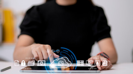Obraz premium Cloud technology concept. Computing data storage. Software infrastructure.
