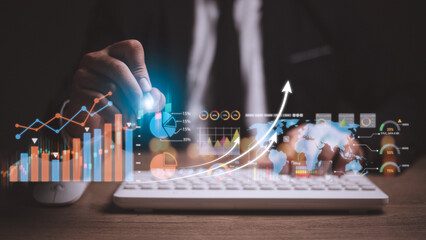 Data Analysis for Business and Finance Concept. Graphic interface showing future computer technology of profit analytic, online marketing research and information report for digital business strategy.