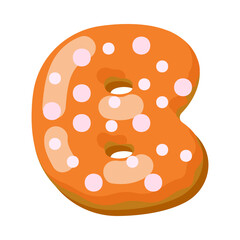 Letter b in donut font vector illustration. Design of alphabet letter from chocolate donut or cookie with icing. Food, dessert, typography concept for bakery or cafe