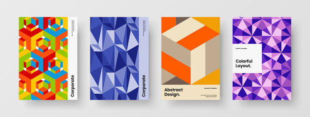 Colorful geometric hexagons presentation layout bundle. Amazing corporate brochure A4 vector design template collection.