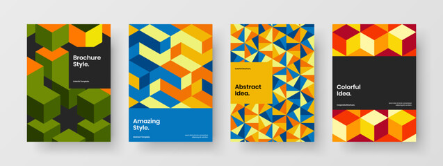 Original company identity A4 vector design illustration collection. Unique geometric tiles brochure concept bundle.