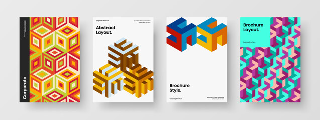 Simple mosaic pattern front page illustration set. Unique corporate brochure design vector layout collection.