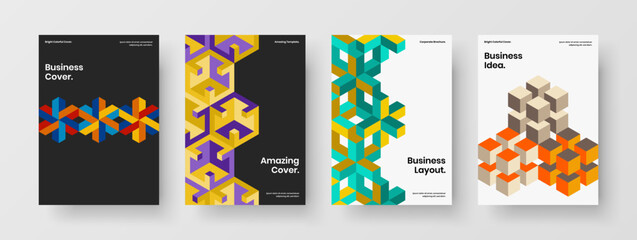 Modern corporate cover design vector concept collection. Amazing geometric shapes company brochure layout bundle.