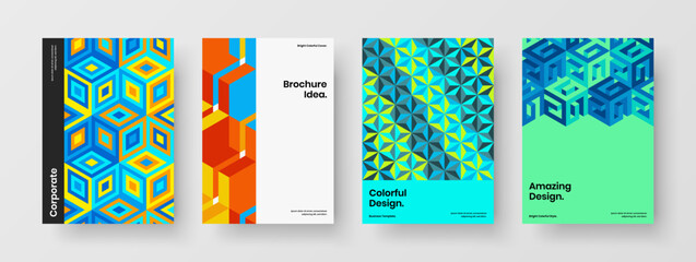 Fresh geometric hexagons banner concept composition. Amazing catalog cover design vector layout bundle.