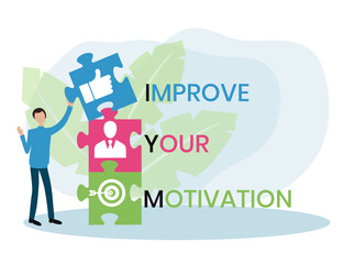 IYM - Improve Your Motivation acronym. business concept background. vector illustration concept with keywords and icons. lettering illustration with icons for web banner, flyer, landing page