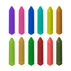 Wax crayon pencils set. Vector illustrations of tools for drawing on paper by preschool kids. Cartoon chalk sticks in different colors isolated on white. Education, elementary school concept
