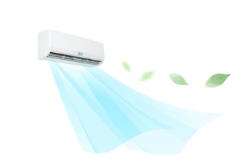 エアコンと風に靡くカーテン　舞う若葉