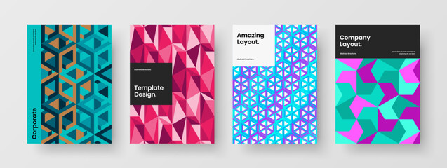 Simple mosaic pattern corporate identity concept set. Modern annual report design vector layout bundle.