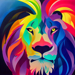 Abstract lion head with rainbow colors