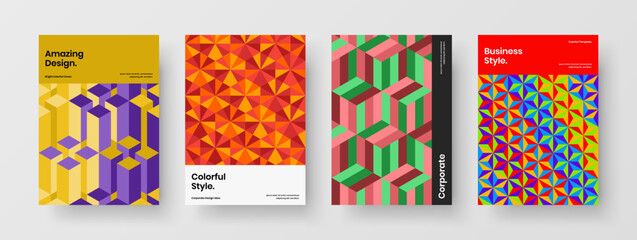 Amazing geometric shapes front page illustration set. Bright corporate identity vector design concept composition.