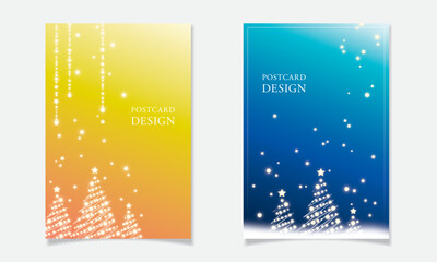 キラキラしたクリスマスツリーのポストカードデザイン【黄色と青のグラデーション】