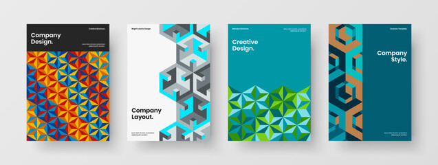 Creative pamphlet vector design template set. Trendy geometric pattern placard layout bundle.