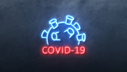 Fototapeta premium covid social Icon in convesation Neon animation. Light Glowing blue Bright Symbol with Dark Background.