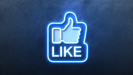 Like thumb up Icon in convesation Neon animation. Light Glowing blue Bright Symbol with Dark Background.