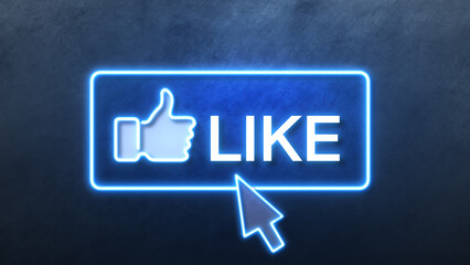 Like thumb up Icon in convesation Neon animation. Light Glowing blue Bright Symbol with Dark Background.