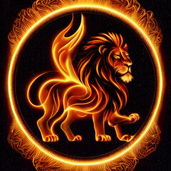 Flame of The Lion with sacred symbol. lion illustration