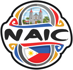 Naic Philippines Flag Travel Souvenir Sticker Skyline Landmark Logo Badge Stamp Seal Emblem Coat of Arms Vector Illustration SVG EPS