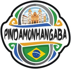 Pindamonhangaba Brazil Flag Travel Souvenir Sticker Skyline Landmark Logo Badge Stamp Seal Emblem Coat of Arms Vector Illustration SVG EPS