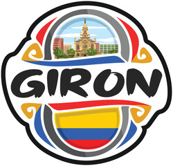 Giron Colombia Flag Travel Souvenir Sticker Skyline Landmark Logo Badge Stamp Seal Emblem Coat of Arms Vector Illustration SVG EPS