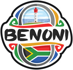 Benoni South Africa Flag Travel Souvenir Sticker Skyline Landmark Logo Badge Stamp Seal Emblem Coat of Arms Vector Illustration SVG EPS