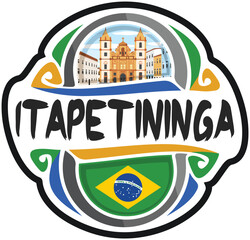 Itapetininga Brazil Flag Travel Souvenir Sticker Skyline Landmark Logo Badge Stamp Seal Emblem Coat of Arms Vector Illustration SVG EPS