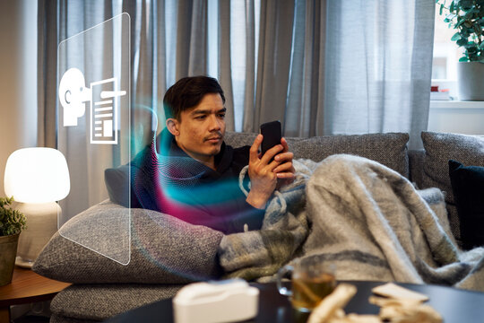 Man reading fake news on cell phone