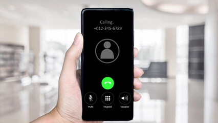 calling on the phone, a finger taps dismiss. business, people and future technology concept