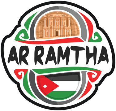Ar Ramtha Jordan Flag Travel Souvenir Sticker Skyline Landmark Logo Badge Stamp Seal Emblem Coat of Arms Vector Illustration SVG EPS