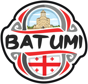 Batumi Georgia Flag Travel Souvenir Sticker Skyline Landmark Logo Badge Stamp Seal Emblem Coat of Arms Vector Illustration SVG EPS
