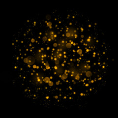 Gold glittering stars dust and bokeh background. Abstract christmas glow light texture.