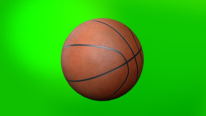 Fototapeta na wymiar Basketball Ball on Green Screen. Basketball 3D Animation of Spinning Ball 3D rendering