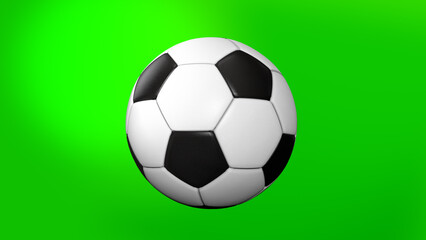 football Soccer Ball  on Green Screen. Soccer Ball 3d Animation of Spinning Ball